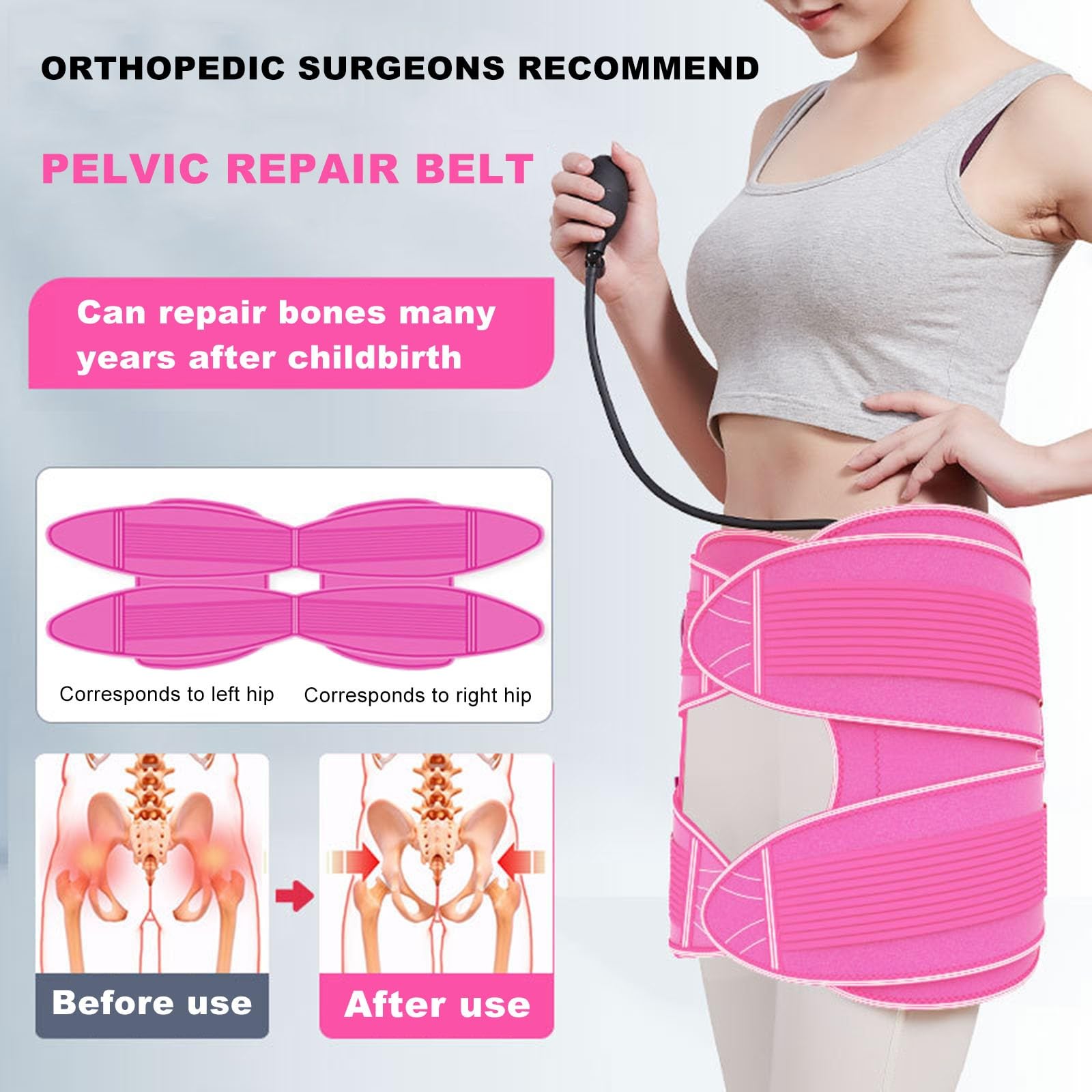 NICHOY Breathable Corrective Pelvic Straps Belt for Postpartum,Adjustable,for HIPS and Pelvis Shaping,Anterior and Posterior Tilt of The Pelvis(A)