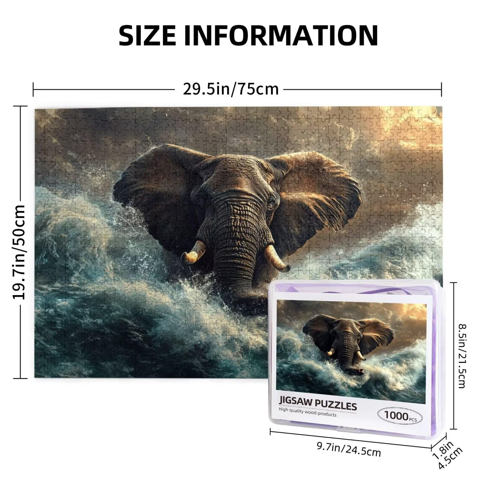 Puzzle słoń, 1500 elementów, puzzle ze zwierzętami, dla dorosłych, z pudełkiem na prezent, "zrób to sam", duże drewniane puzzle dla dorosłych, gra zręcznościowa dla całej rodziny, prezenty dla kobiet