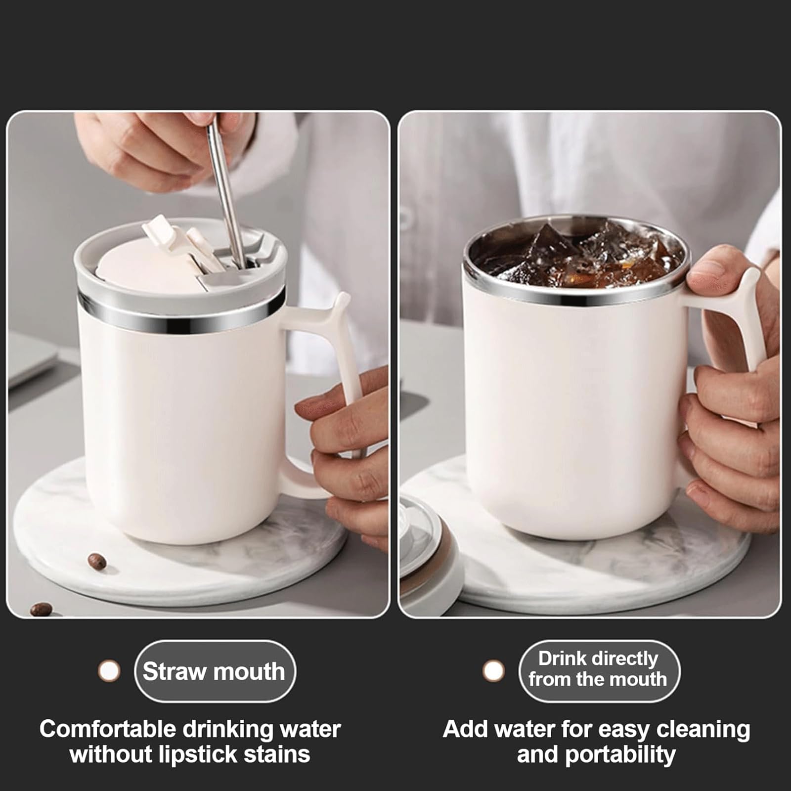 esmen Teetasse, 500 ml, Isolierbecher, Edelstahl, isolierter Kaffeebecher mit Griff, Reise-Kaffeetasse für den Alltag, Reise-Kaffeetasse