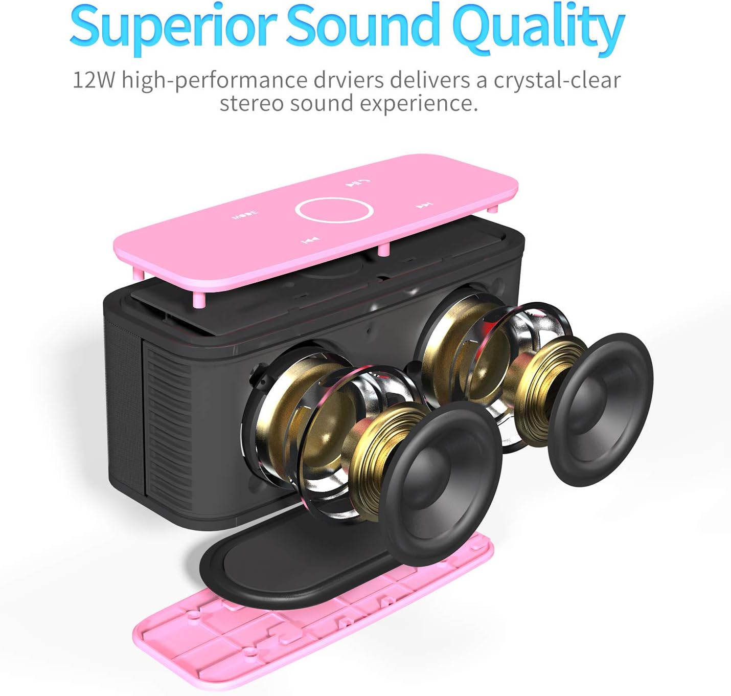 DOSS SoundBox Touch Wireless Bluetooth Speaker-12W HD Sound with Rich Bass, IPX5 Waterproof, 20H Playtime, Handsfree, for Gatherings, Home, Office, Outdoor, Travel-Pink - Image 2