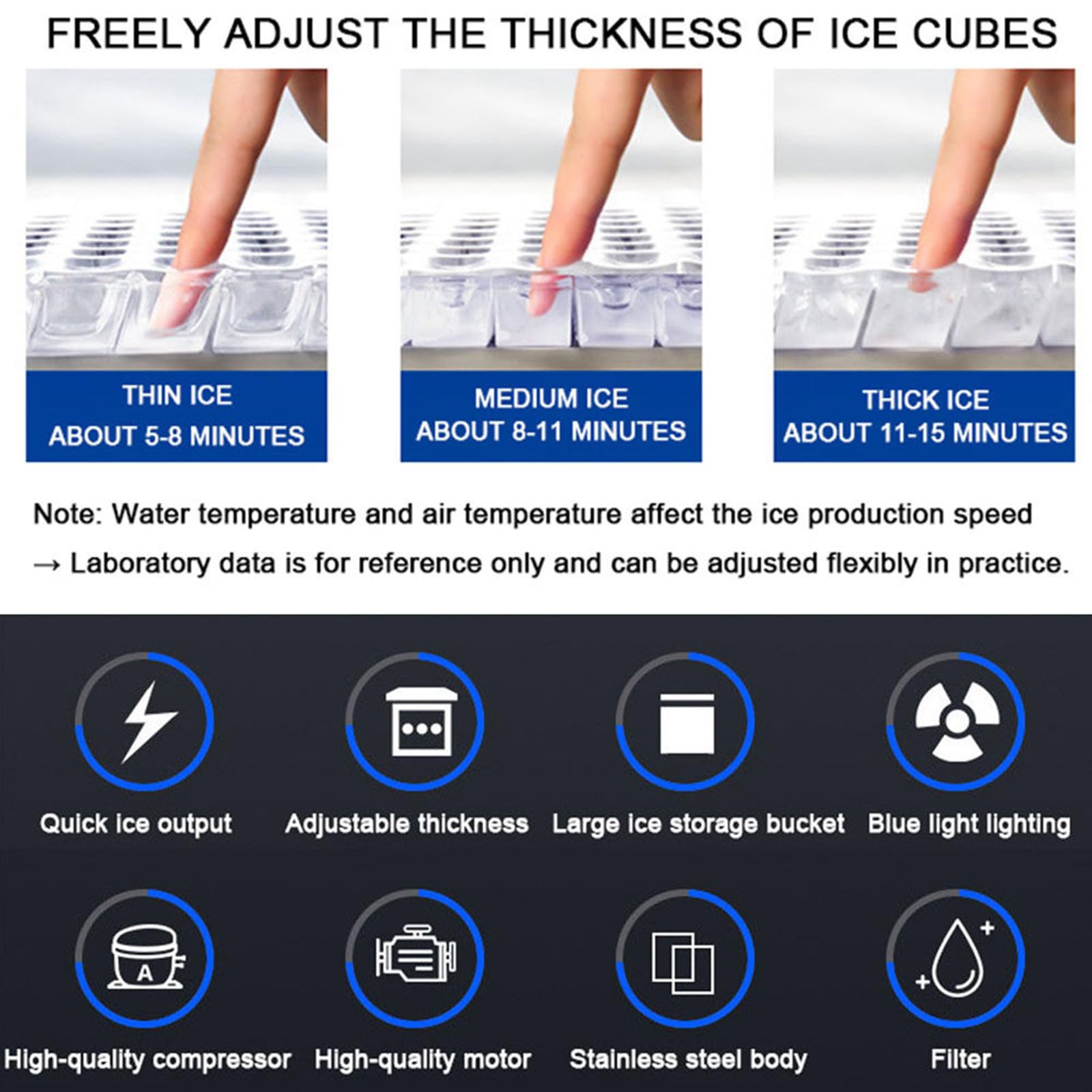 Máquina para Fabricar Hielo 100kg/24 H Almacenamiento 15Kg,45 Cubitos por Ciclo Acero Inoxidable,Independiente Y Encimera con Pantalla LED Y Autolimpieza,para Bar,Restaurante