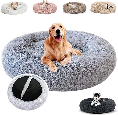 JRUI Donut cama para perros, cesta, alivia el miedo, cómodo caliente, acogedor transpirable
