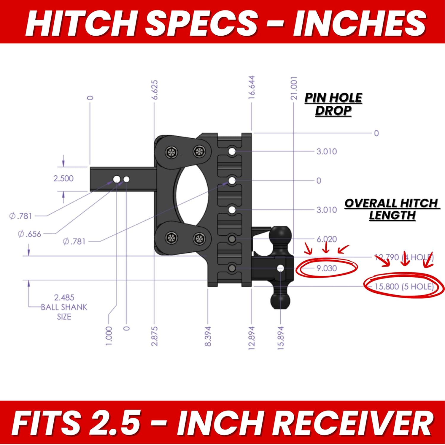 GEN-Y Hitch Heavy Duty Tow Hitch for 2.5" Receiver - 9" Drop/Rise with 5 Adjustable Positions, Includes Dual Ball Mount, Pintle Lock and Pins, 32,000 lbs Towing Capacity, 3,500 lbs Tongue Weight