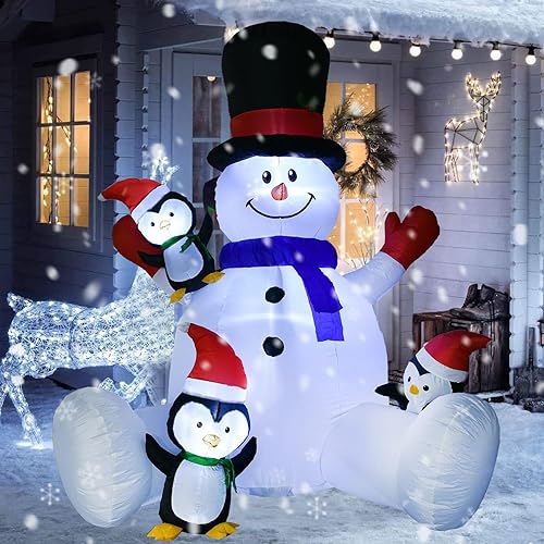 Miniatura 2 de 7Ft Lighted Christmas Inflatable Snowman with Three Cute Penguins Build-in LED Lights, Holiday Blow up Outdoor Yard Decoration