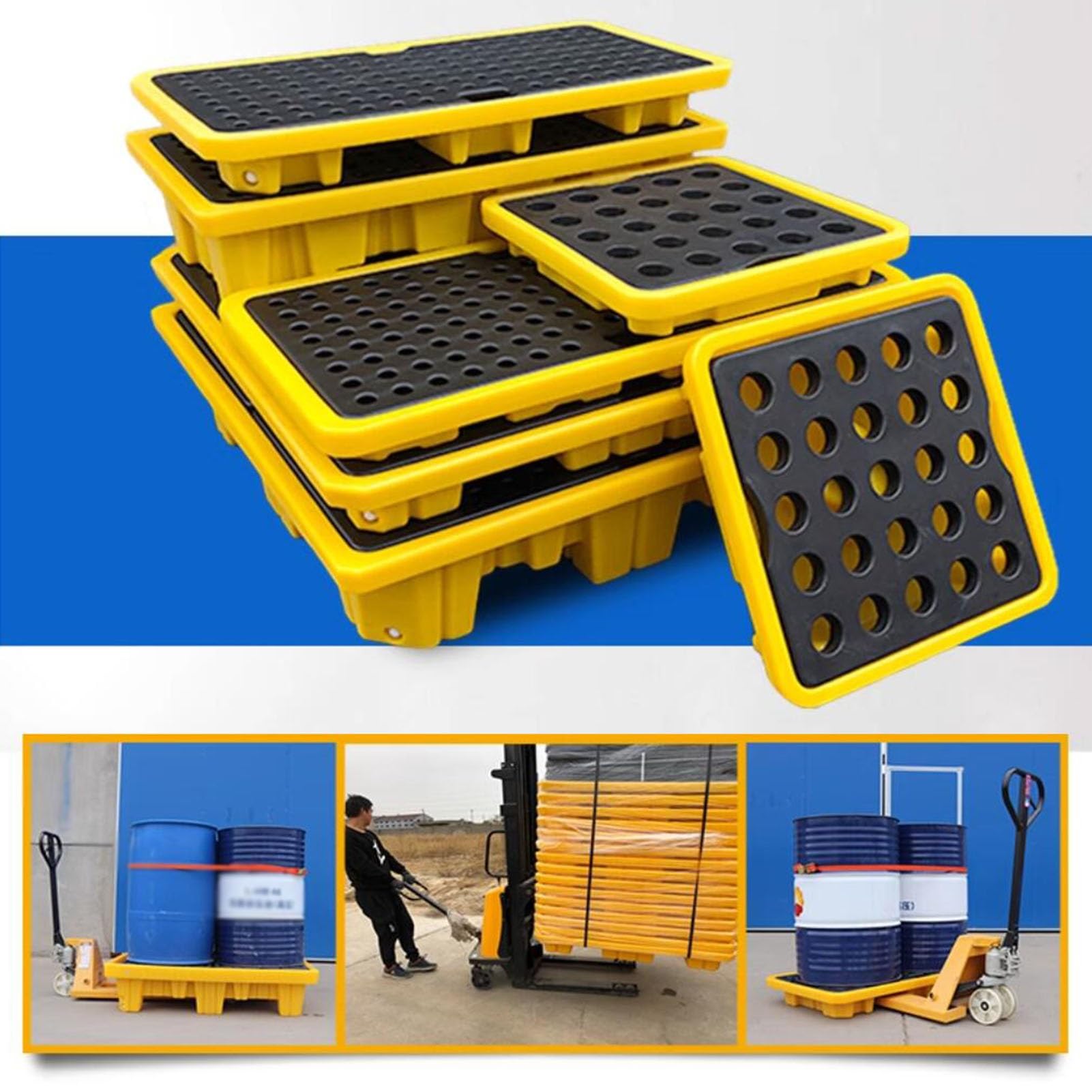 Palé industrial de contención de derrames con rejillas extraíbles para una fácil limpieza, material peligroso para evitar fugas y seguridad