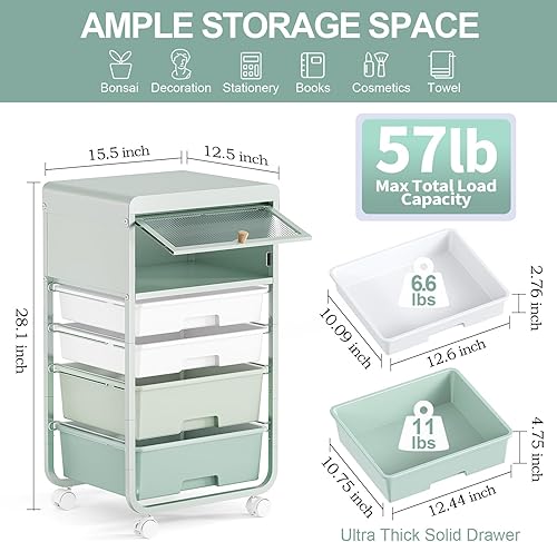 Miniatura 3 de Cajón de almacenamiento rodante, carrito de manualidades con 4 cajones y puerta a prueba de polvo para niños, sala de arte de manualidades,