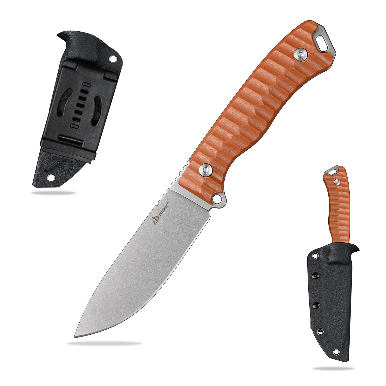 Feststehende Outdoor Messer, Jagdmesser aus G10 Griff 14C28N Stahl Klinge für Männer EDC Outdoor Camping Survival (Weiß+Braun)