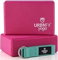 URBNFit Yoga Blocks 2-Pack with Strap - Durable High-Density EVA Foam, Non-Slip for Yoga, Pilates, Stretching & Stability