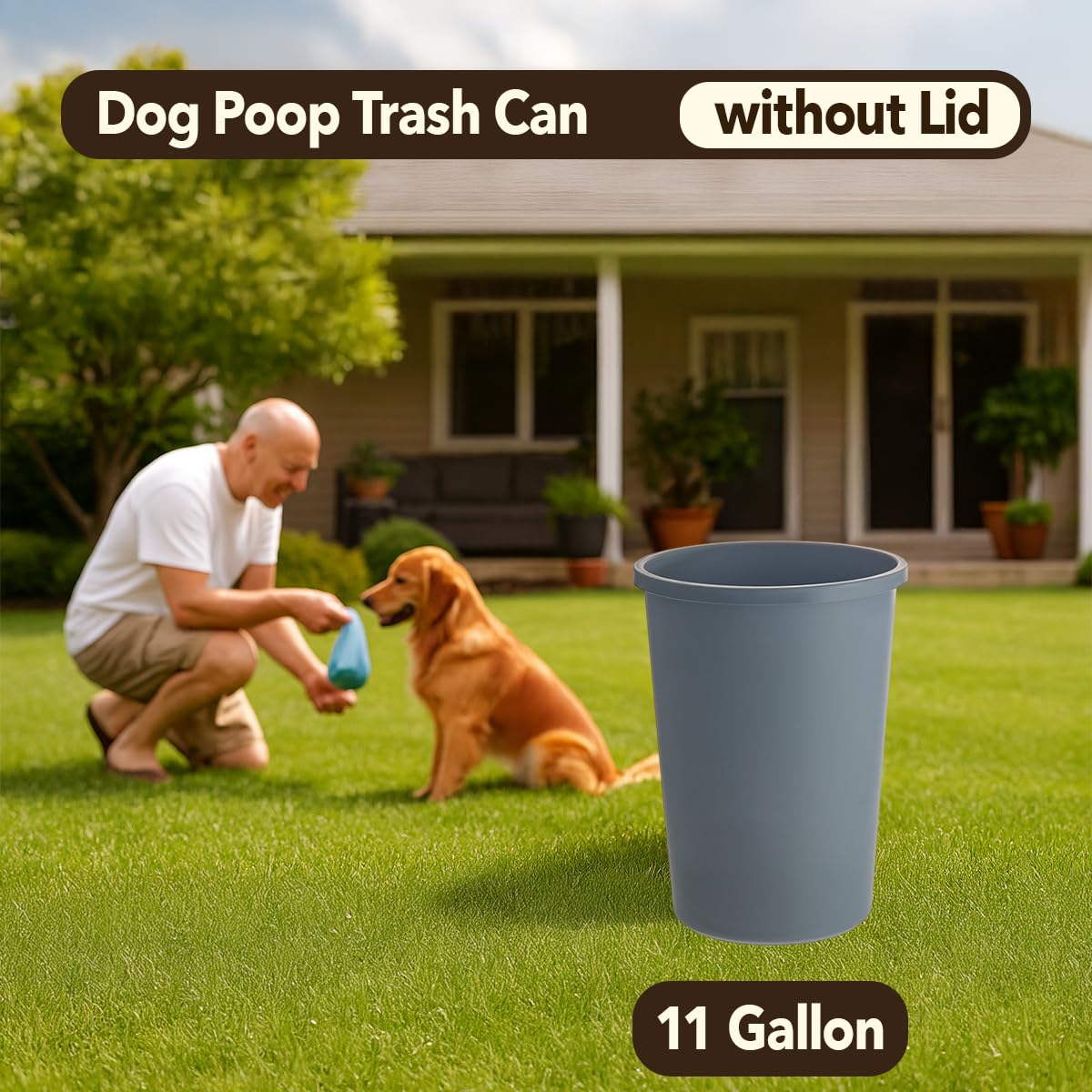 Dog Poop Trash Can for Outdoors – 11 Gallon/44 Quarts Pet Waste Bin Without Lid – Durable Plastic Container for Yard, Garden, Kennel, Park, or Dog Station