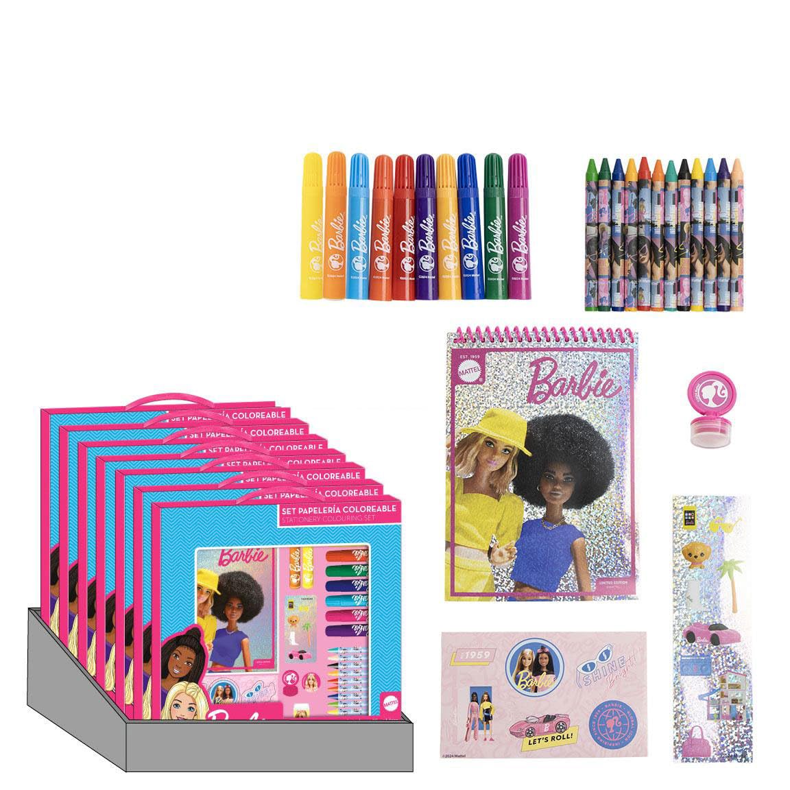 Barbie Stationery Colouring Set for Kids Includes 1 Colouring Book, 1 Stamp, 2 Sticker Pages, 10 Colour Markers, 12 Wax Crayons