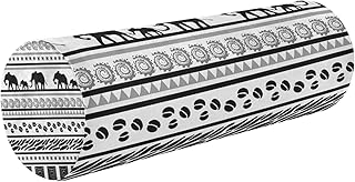 Oyihfvs Ethnic African Elephants Ornament Seamless Black White Round Memory Foam Pillow, Travel Pillow with Removable Washable Cover for Head Neck Legs Support 5.5 x 5.5 x 17 inch