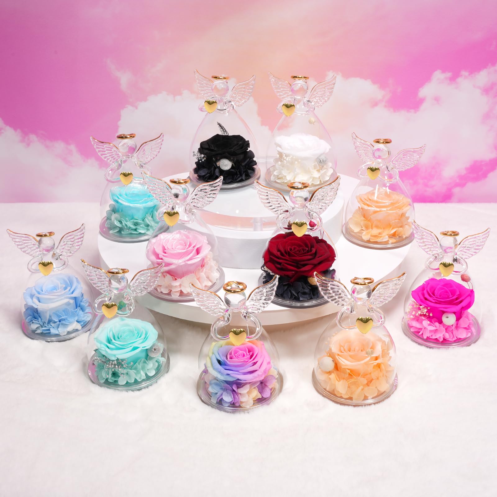 Yamonic Ewige Rose Engel Geschenke für Frauen, Ewige Rose im Glas Geschenke für Mama,Engel Figur Geburtstagsgeschenke für Frauen,Oma Geschenk,Echte Rose Schutzengel Weihnachten Muttertagsgeschenk
