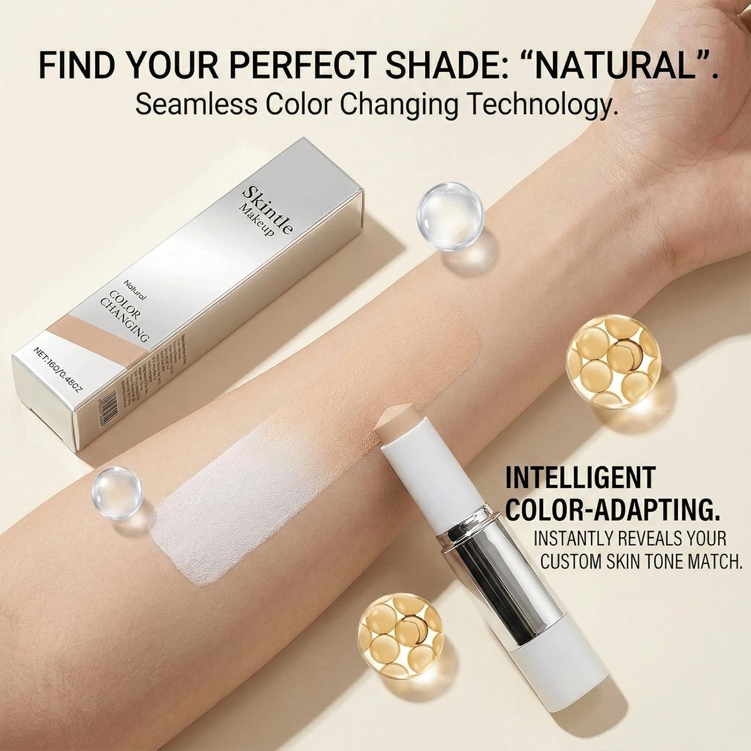 Skintle Makeup,Skintle Foundation 2 In 1 Korean Color-Changing Foundation Stick With Brush.Medium To Full Coverage Makeup,Dual-Ended with Detachabl - Natural (2pcs)