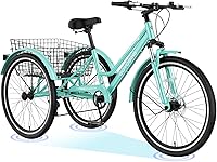 Vista 21 de H&ZT Triciclo para adultos, bicicleta de 3 ruedas, triciclo crucero, con cambio de 7 velocidades, manilla de freno de estacionamiento, paso bajo