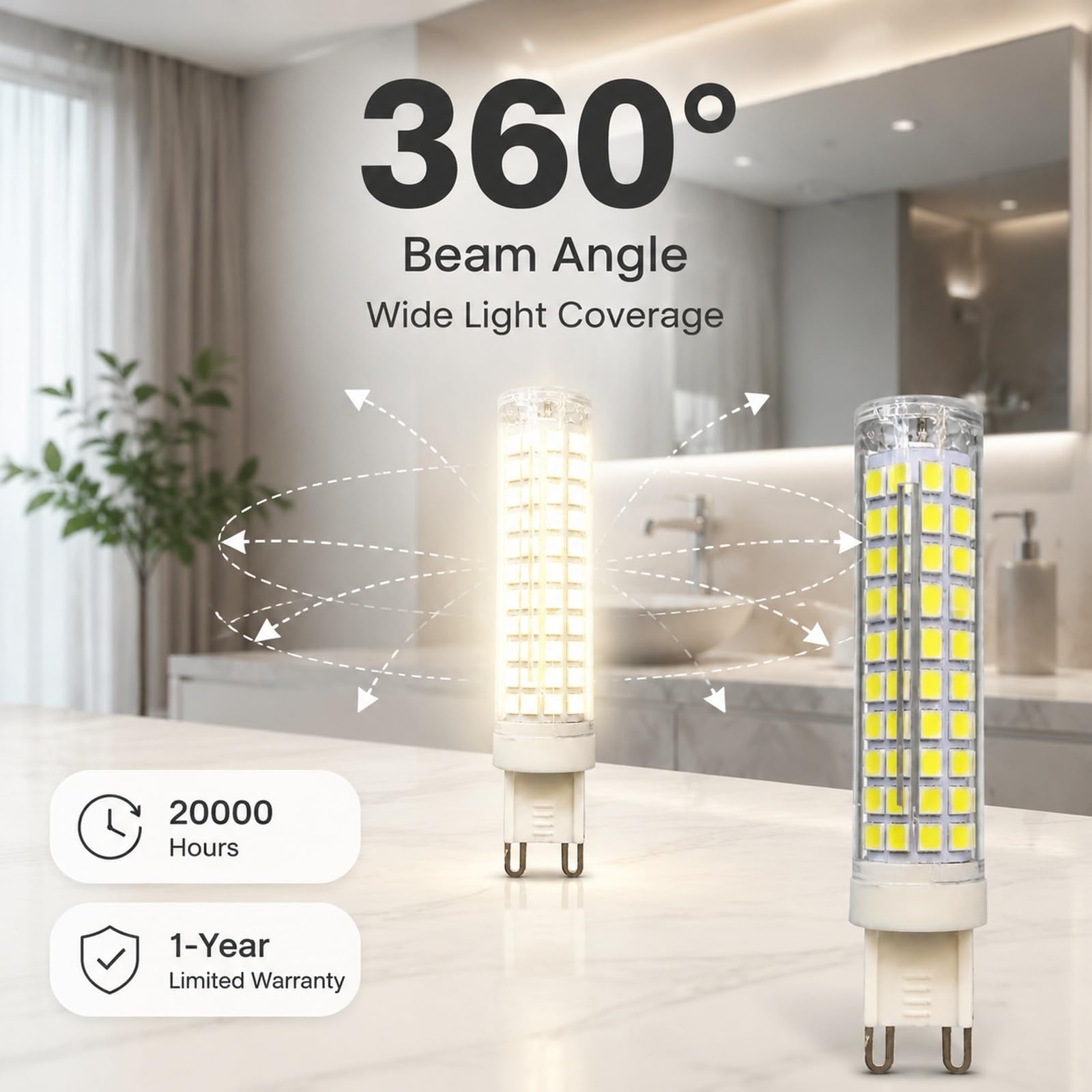 Ahorro Bombilla LED G9 Maíz Regulable 15W, Luz Fría 6500K, Equivalente a 120W Halógena, 1500LM, 360°, Cerámica, para Araña Colgante(8 Pack)