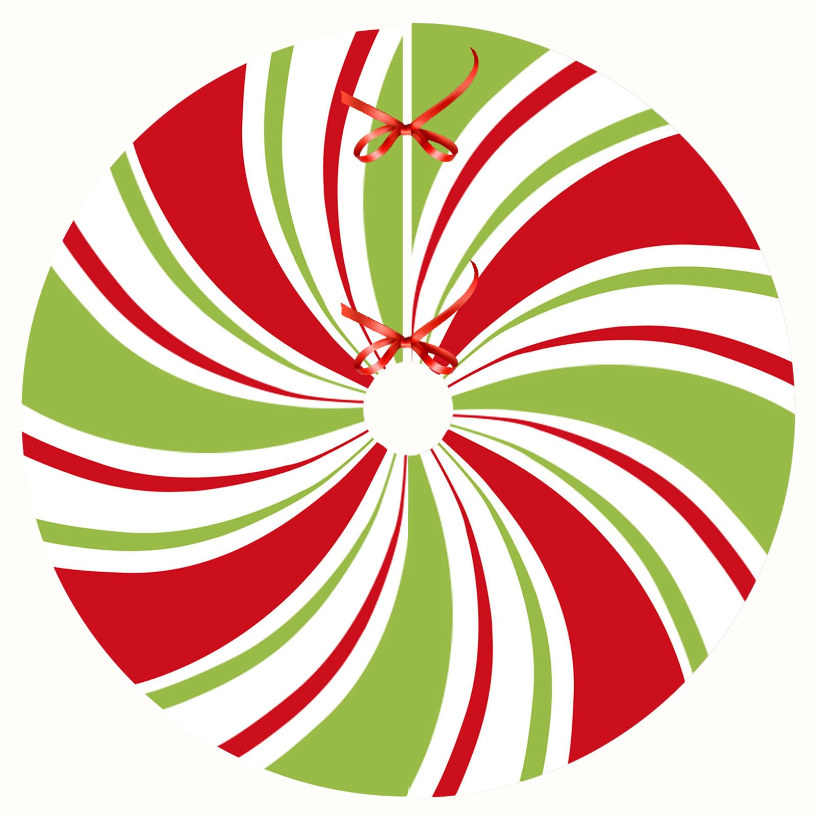 LEAFWHIS 48 Inch Candy Cane Christmas Tree Skirt – Red, White & Green Peppermint Swirl Tree Skirt, Holiday Tree Mat for Candyland or Festive Christmas