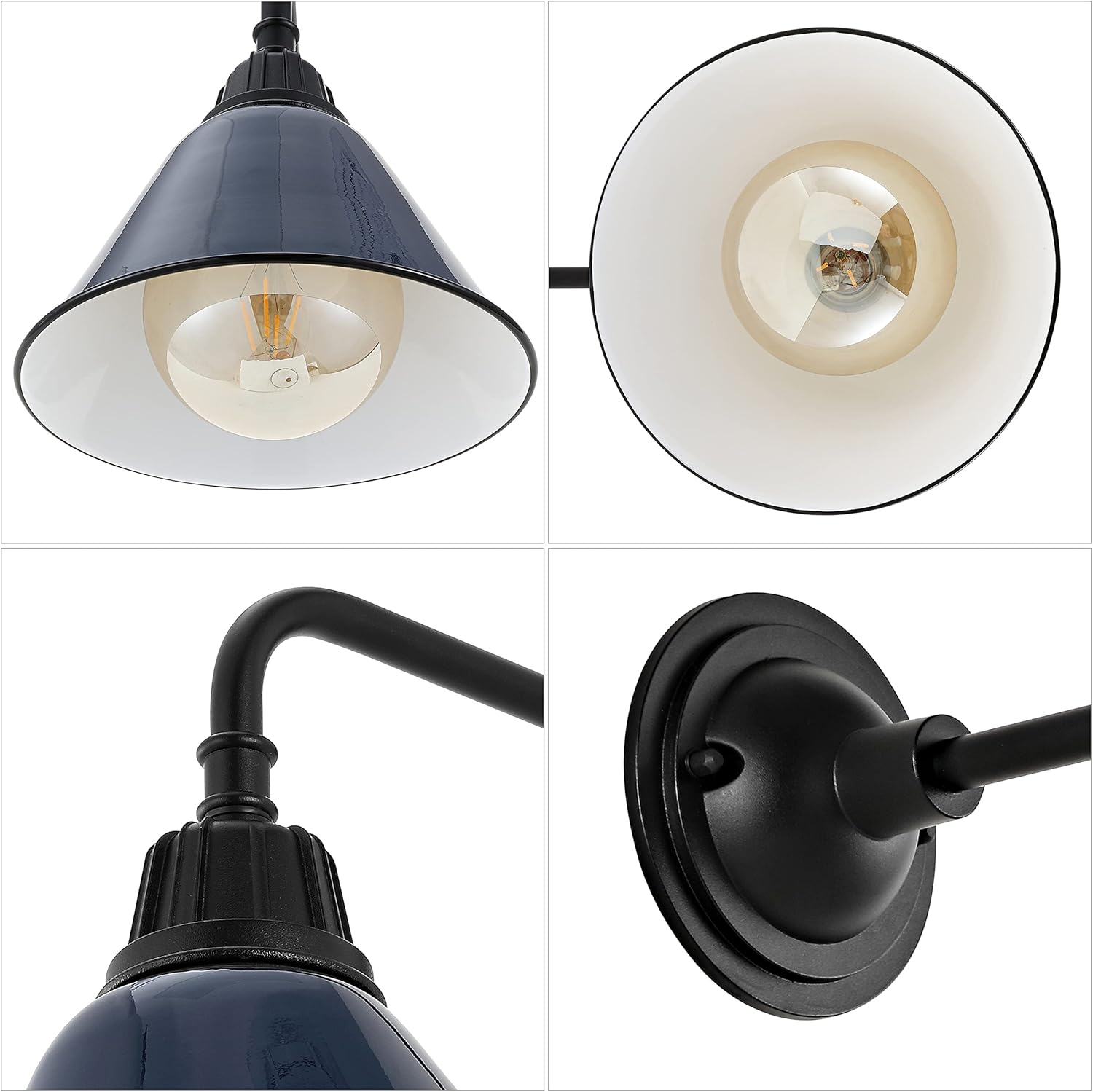 JONATHAN Y 9.63" Navy/Black 1-Light Farmhouse Outdoor Sconce, Industrial LED Wall Light, Gooseneck Arm Barn Lamp with Metal Bell Shade for Porch, Patio, Kitchen, LED Bulb Included (JYL7612C)