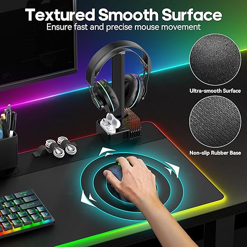 Miniatura 5 de KDD Juego de alfombrilla de mouse RGB para juegos con organizador magnético, alfombrilla de teclado de escritorio 8 en 1 con almacenamiento de