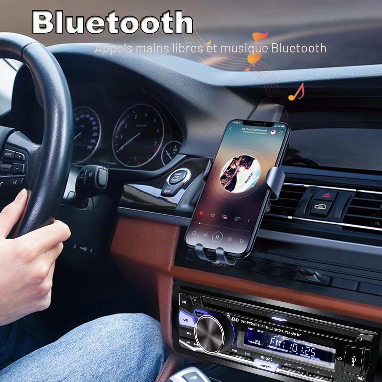 Autoradio Bluetooth USB CD/DVD Lecteur,1 Din Radio RDS FM AM MP3 SD AUX Mains-Libres