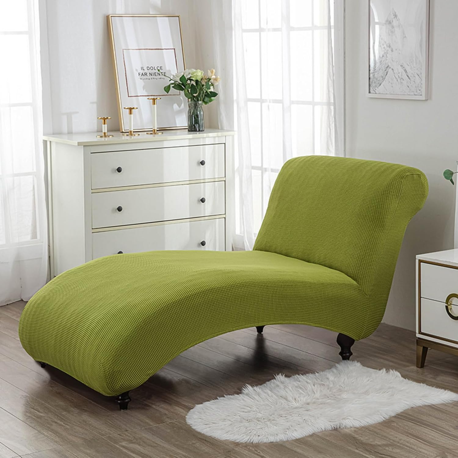 Stretch Chaise Lounge Cover Indoor, Armless Chaise Chair Slipcover Furniture Protector Chaise Slipcover for Living Room Machine Washable (Grass Green)