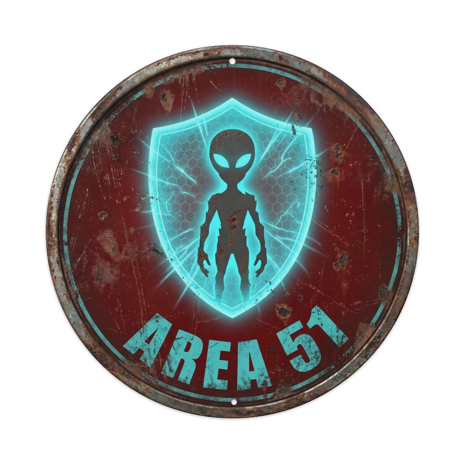 Cwbufd Vintage Style Alien Area 51 Alien Shield Vintage Metal Tin Sign Plaque Wall Decor For Cafe, Club Bar, Office, Garden Metal Poster 8X8inch