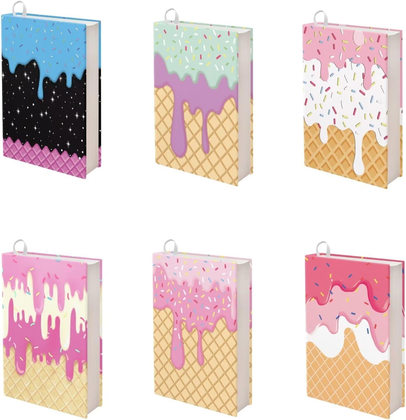 Rnyleeg 6 Pack Ice Cream Book Sleeve for Paperbacks Cute Design Book Cover Stickers for Girls Stretchable Hardcover Book Protector Sleeve for Textbooks Notebooks 9X11