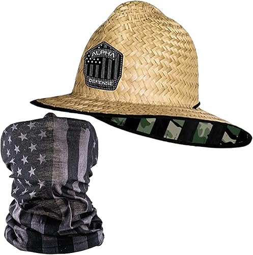 Alpha Defense Fire Co. Sombrero de paja  Sombrero bajo ala para hombres y mujeres  Incluye 1 protector facial