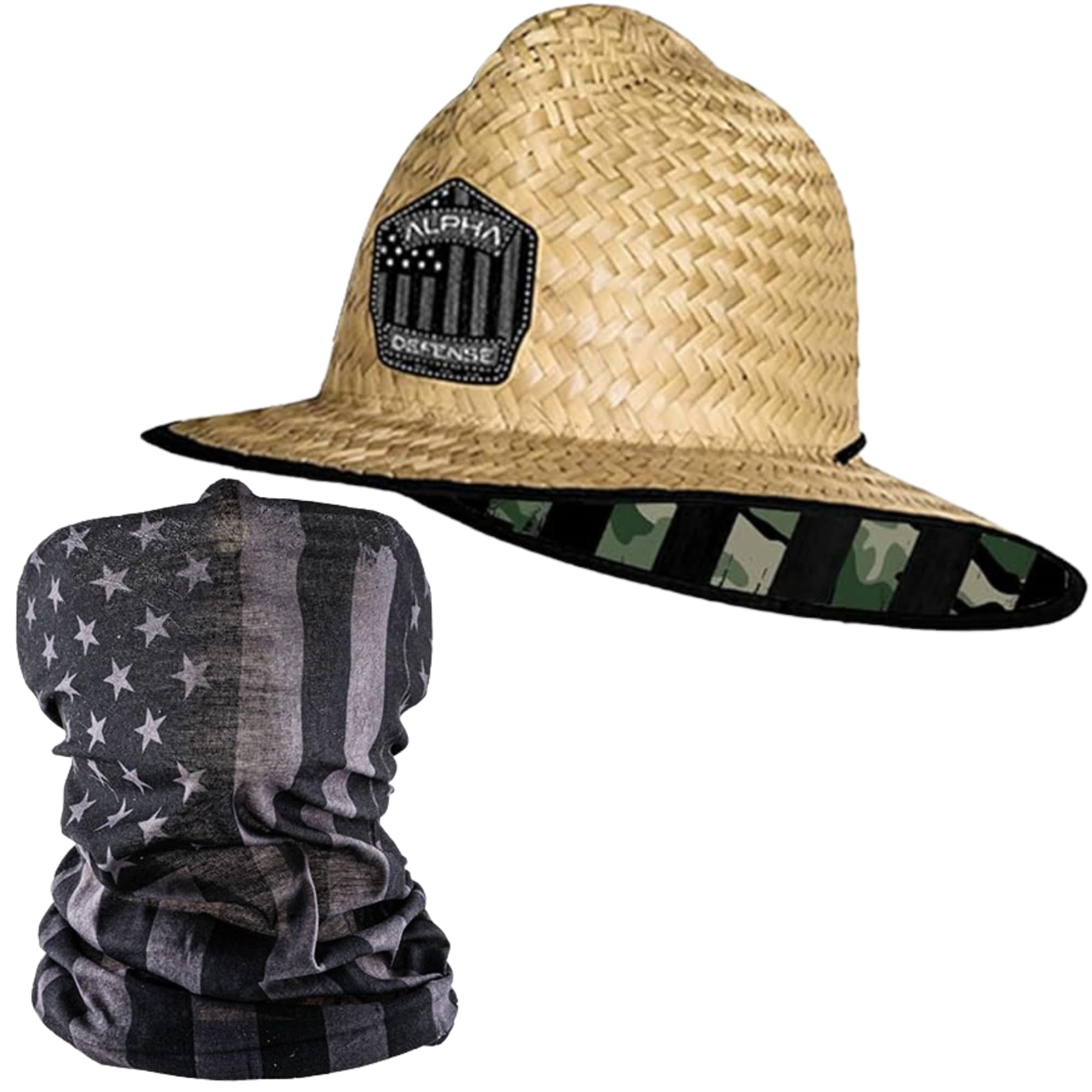 Alpha Defense Fire Co. Straw Hat - Under Brim Hat for Men and Women - Includes 1 Face Shield