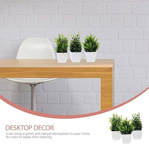 Miniatura 8 de VOSAREA Flores falsas, plantas de imitación, 3 piezas, pequeñas plantas falsas con plantas, plantas artificiales con plantas para el hogar, oficina,