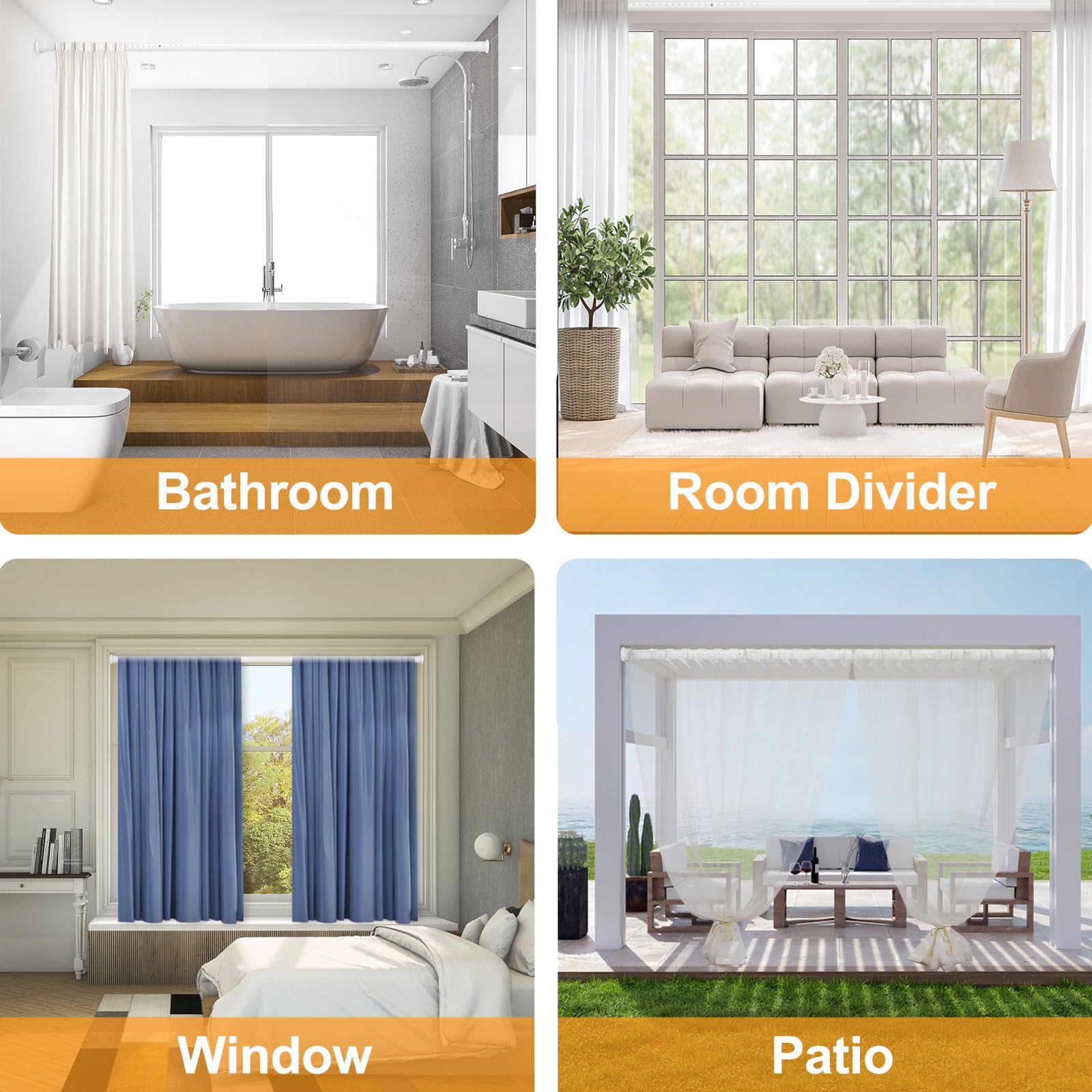 Bastone per tende a tensione resistente, 71-109 cm, asta a molla per armadio, per finestre o doccia, facile da installare, senza foratura, senza ruggine, per bagno, diametro asta 3,2 cm
