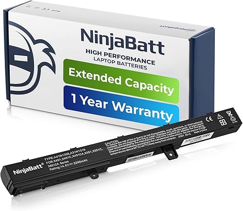 NinjaBatt Batería para Asus X551 X551M A31N1319 X551C A41N1308 X551MA D550 X551CA A31LJ91 X451 X451C 00B110-00250600 0B110-002500 50100 Alto