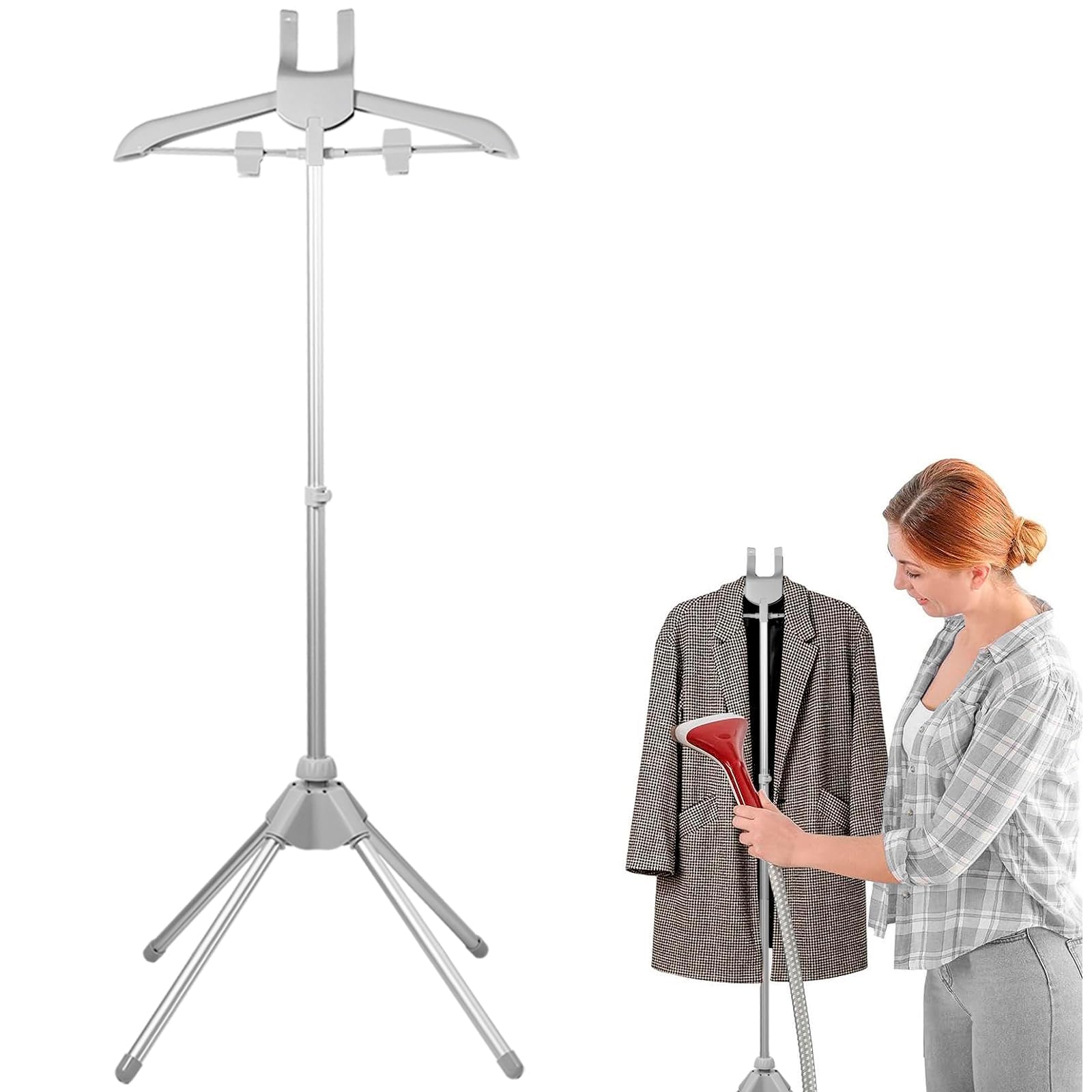 FALESOUL Iron Steam Stand, Standing fabric steamer coat hanger, Aluminium Alloy Height Adjustable Handheld Clothes Steamer Stands, Steam ironing machine Accessories for Home Steam Ironing (Grey)