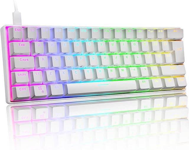 UK Layout 60% True Mechanical Gaming Keyboard Type C Wired 62 Keys LED Backlit USB Waterproof Keyboard 14 Chroma RGB Backlight Full Anti-ghosting Keys for Computer/PC/Laptop/MAC (White/Red Switch)