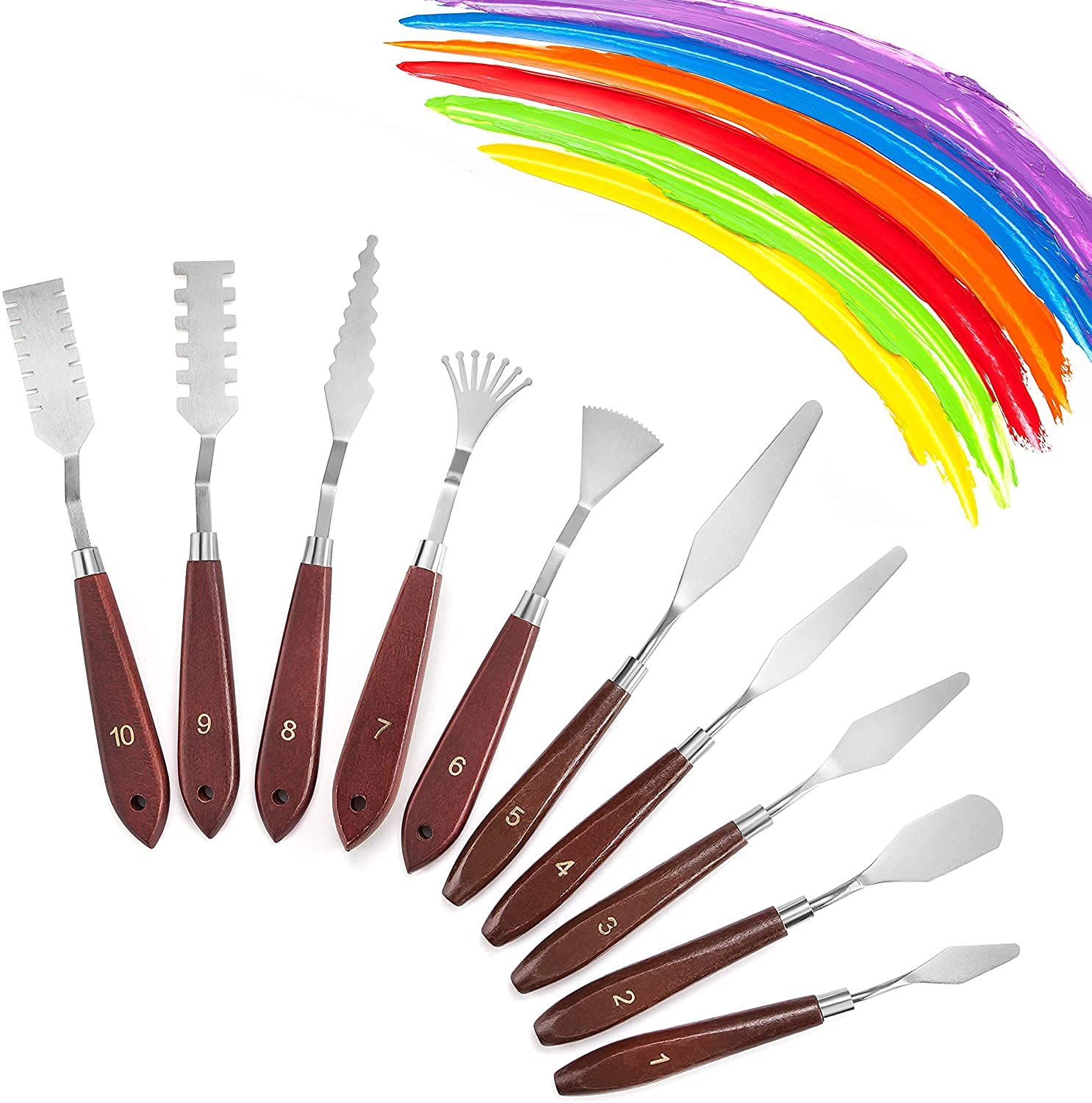 SIQI 10 pièces Ensemble de Couteaux à Palette pour Manche en Bois Acrylique Peinture Ensemble de Couteaux à Palette Outils d'art pour Toile de Peinture à l'huile-14