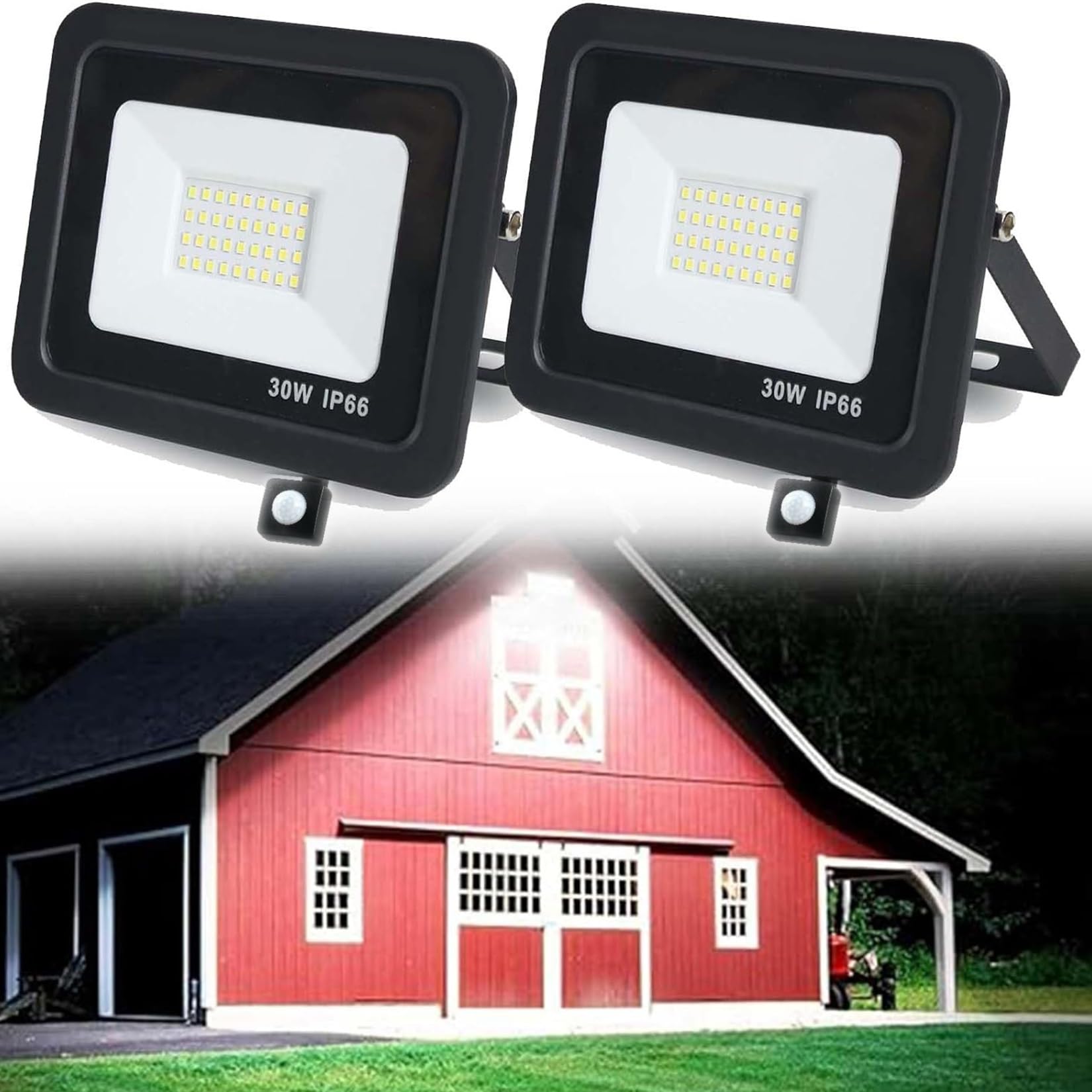 HBBursts LED Security Light Outdoor With PIR Sensor, LED Parking Lot Light, 6500K IP66Waterproof, Super Bright Flood Light, For Garage,Yard,Entryway Light(30w,2pack)
