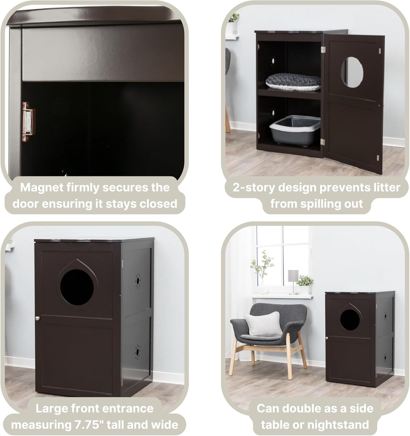 TRIXIE 2 Story Furniture Litter Box Enclosure (Espresso Brown), Hidden Litter Box for Cats, Double Layer, Big Front Door for Easy Cleaning, Large Hole for Easy Entry, Use as Side Table or Nightstand