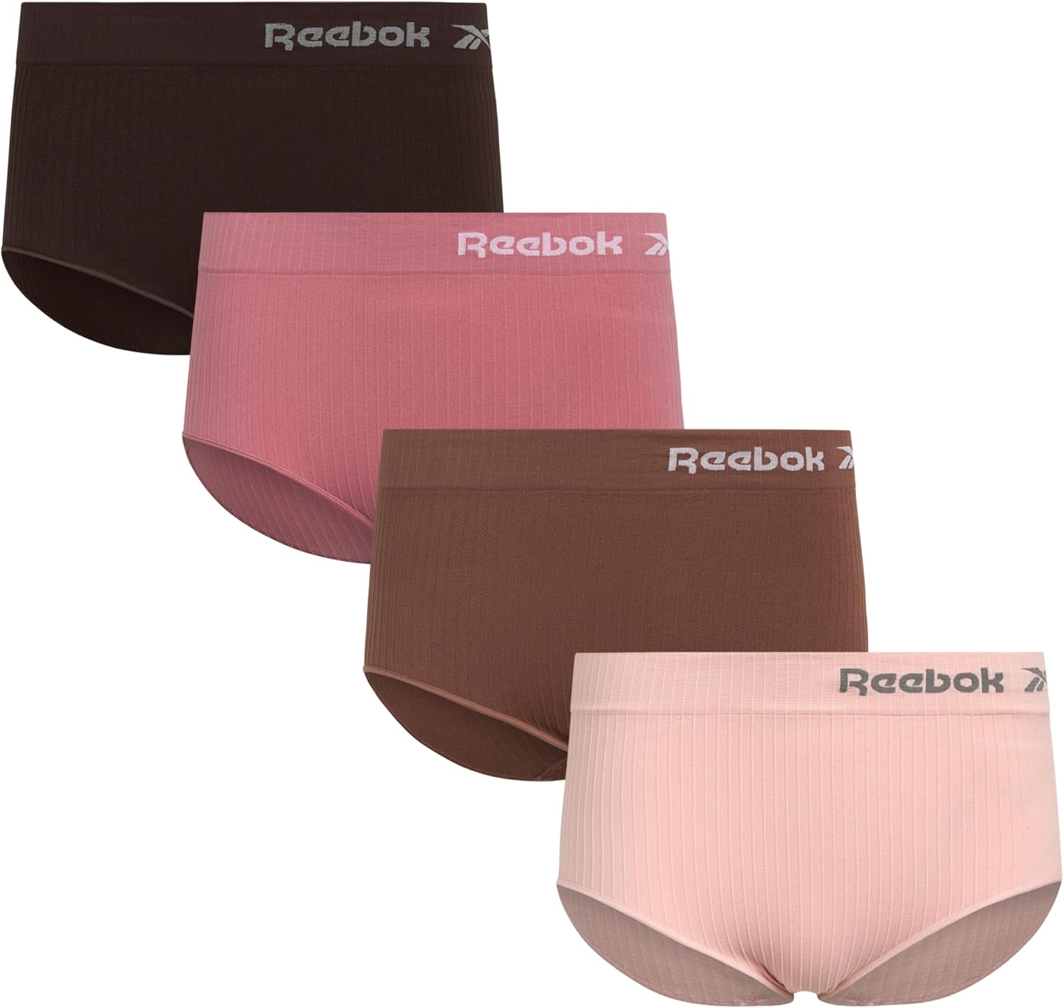 Reebok Womens Briefs Underwear - 4 Pack Soft Stretch Ribbed Knit High Waisted Brief Panties - Seamless Underwear for Women