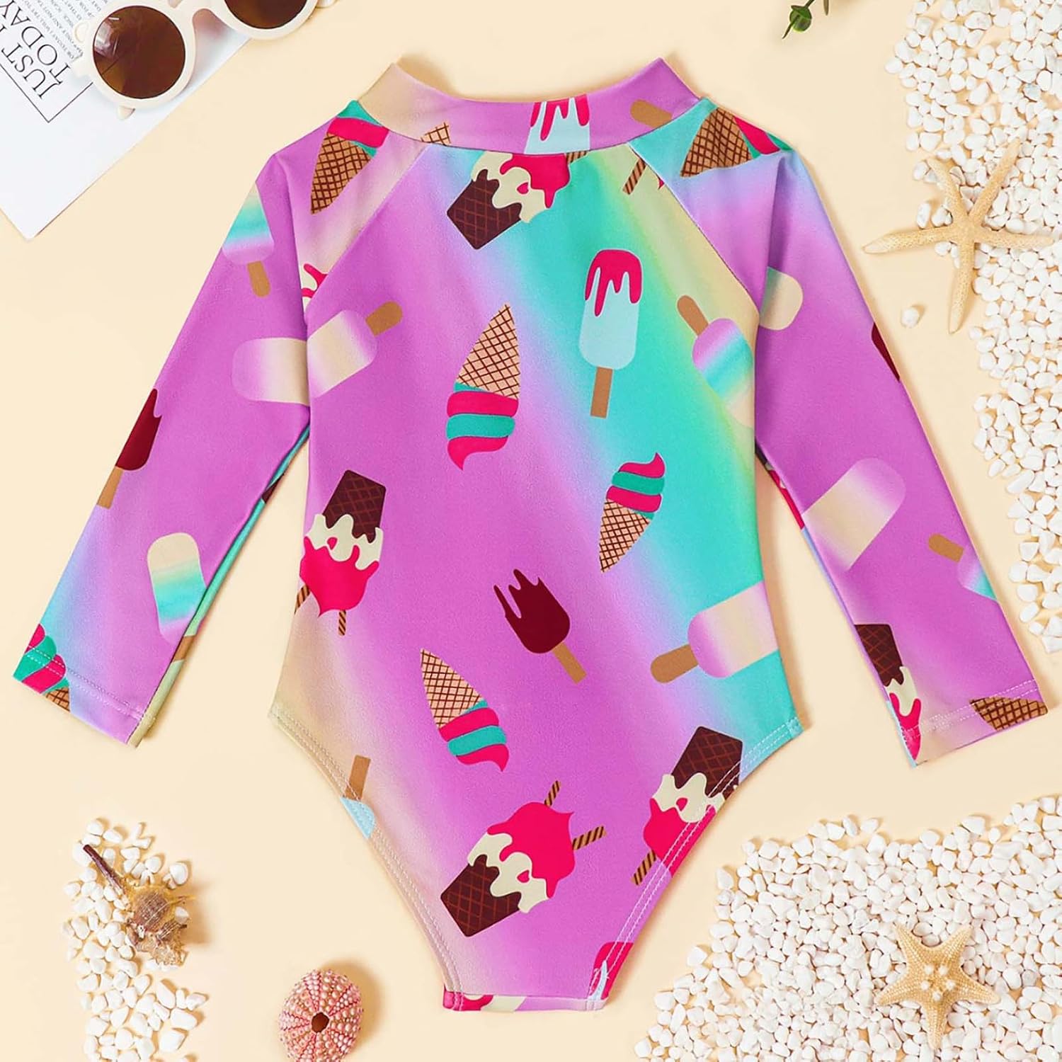Toddler Baby Girls One Piece Swimsuit Long Sleeve Rashguard Shirt Bathing Suit Kids Swimwear Beachwear