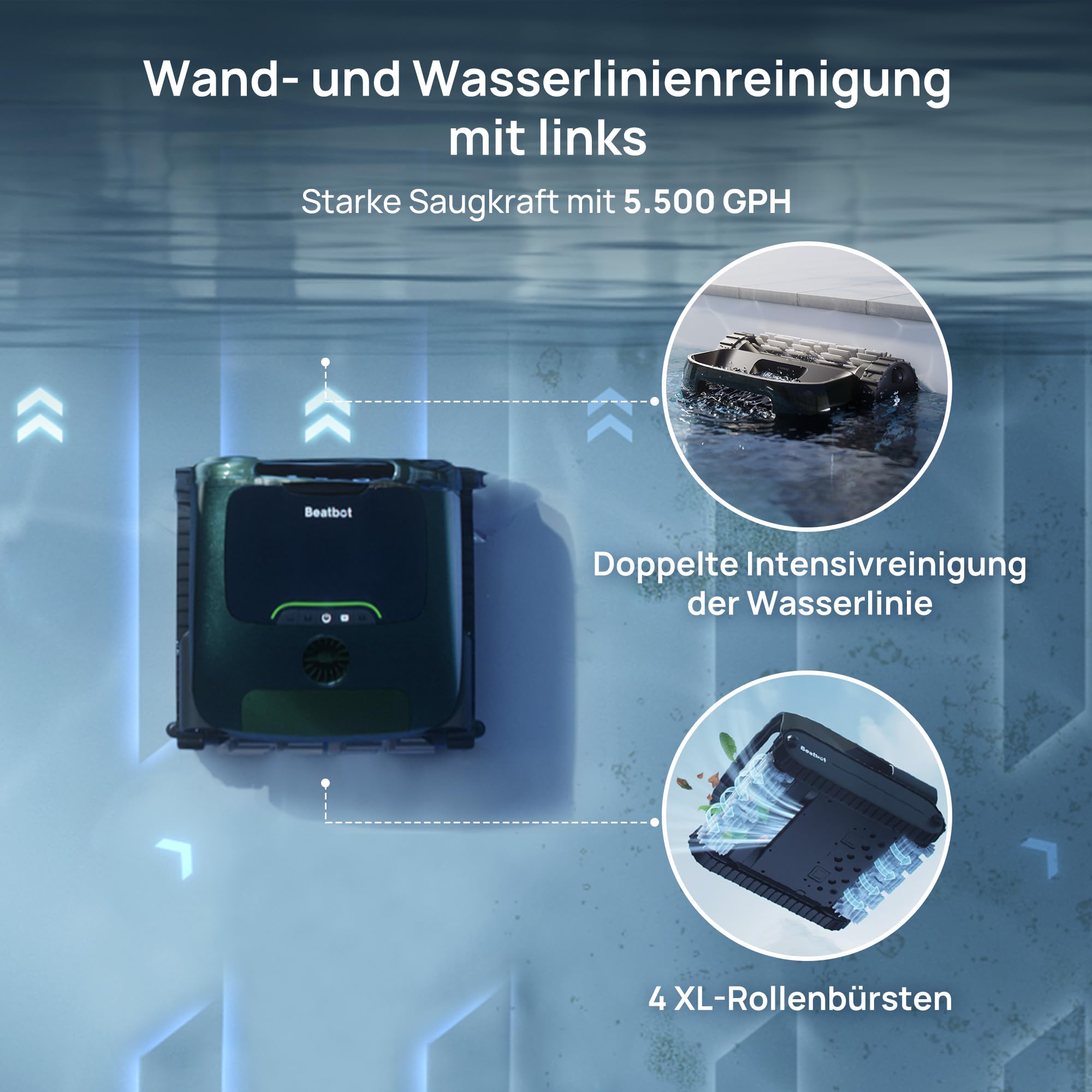 Beatbot AquaSense 2 Pro Poolroboter Set mit Klärmittel-Satz, Oberflächen | Poolsauger Design für Reinigung Boden, Wand, Oberflächen und klärt Wasser, Schwebt nach Reinigung auf Wasseroberfläche