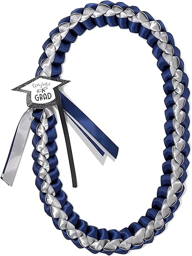 Leis de graduación con soporte para dinero (azul marino, plateado)