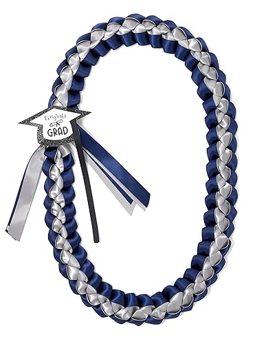 Graduation Leis with Money Holder (Navy Blue, Silver)