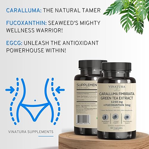 Miniatura 4 de VINATURA Caralluma Fimbriata 601 EGCG 45% Extracto 1250 mg + Fucoxantina 3 mg * Fabricado y probado en Estados Unidos* para apoyo inmunológico,