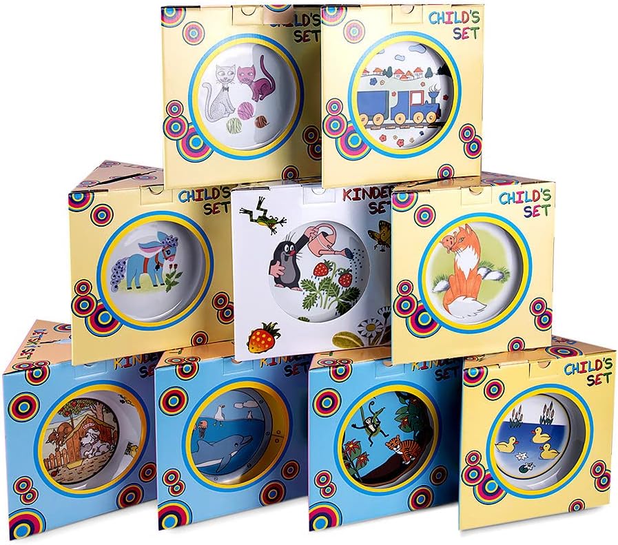 Jungle Porcelain Kids Plates and Mug Set - 7.6 fl oz (225 ml) Dinnerware Set of 3 with Deep, Flat Plates and Kids' Mug