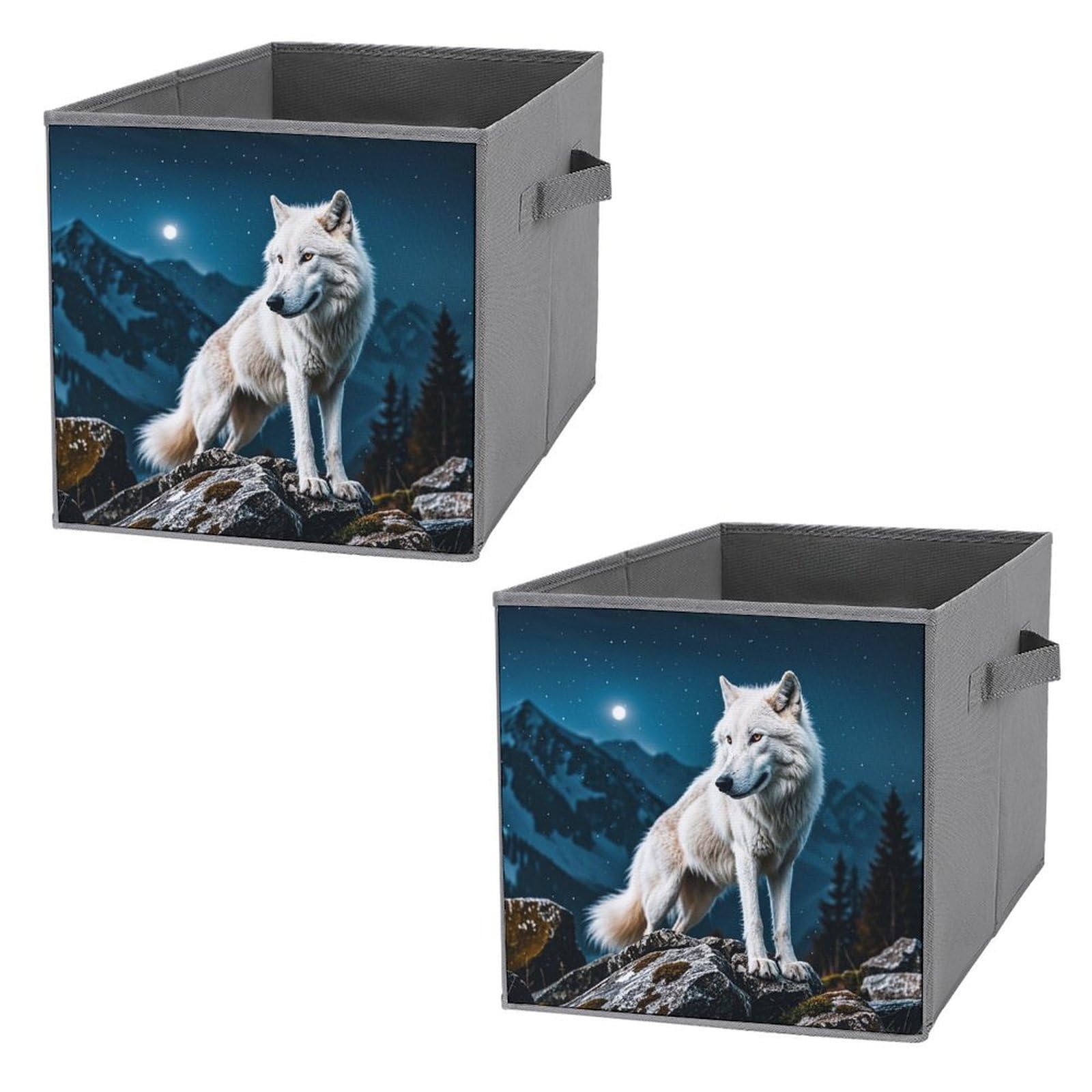 Bac de rangement pour vêtements motif loup blanc de 28 cm