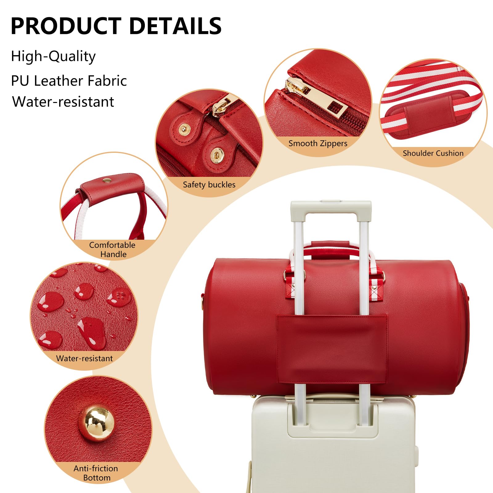 Kleidersäcke aus Leder für Reisen, wandelbare Handgepäcktasche für Herren, 2-in-1, wasserdicht, faltbar, Reisetasche mit Schultergurt, Wochenendtasche mit Schuhbeutel, rot (a), 20 * 11.5 * 12 inch