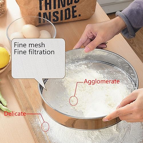 Miniatura 3 de 3 Pack Round Flour Sifter, Stainless Steel Fine Mesh Strainers Flour Sieve, 6 Inch and 8 Inch 40 Mesh 10 Inch 60 Mesh for Baking Straining Powdering