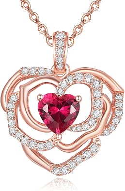 Dreamboat Rose Necklace for Women Flower Heart Necklace Heart Pendant Sterling Silver Valentines Day Gifts for Her Jewelry