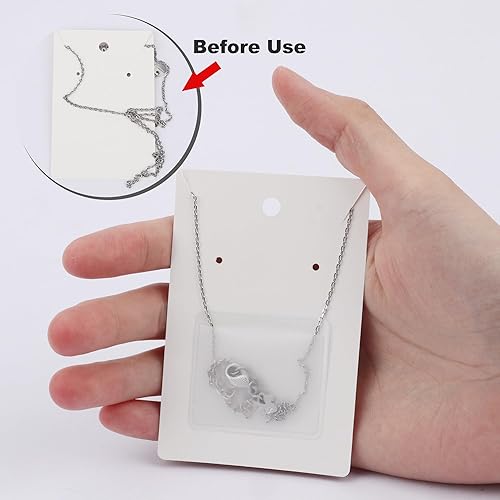 Miniatura 10 de Temlum 100 tarjetas de exhibición de joyas con 100 bolsas adhesivas y bolsas transparentes, soportes para tarjetas de collar y aretes para vender