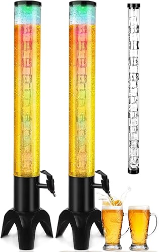 Dispensador de torre de cerveza, dispensador de torre Mimosa de 3 l100 oz con tubo de hielo y luz LED, dispensador de torre de bebidas de mesa de