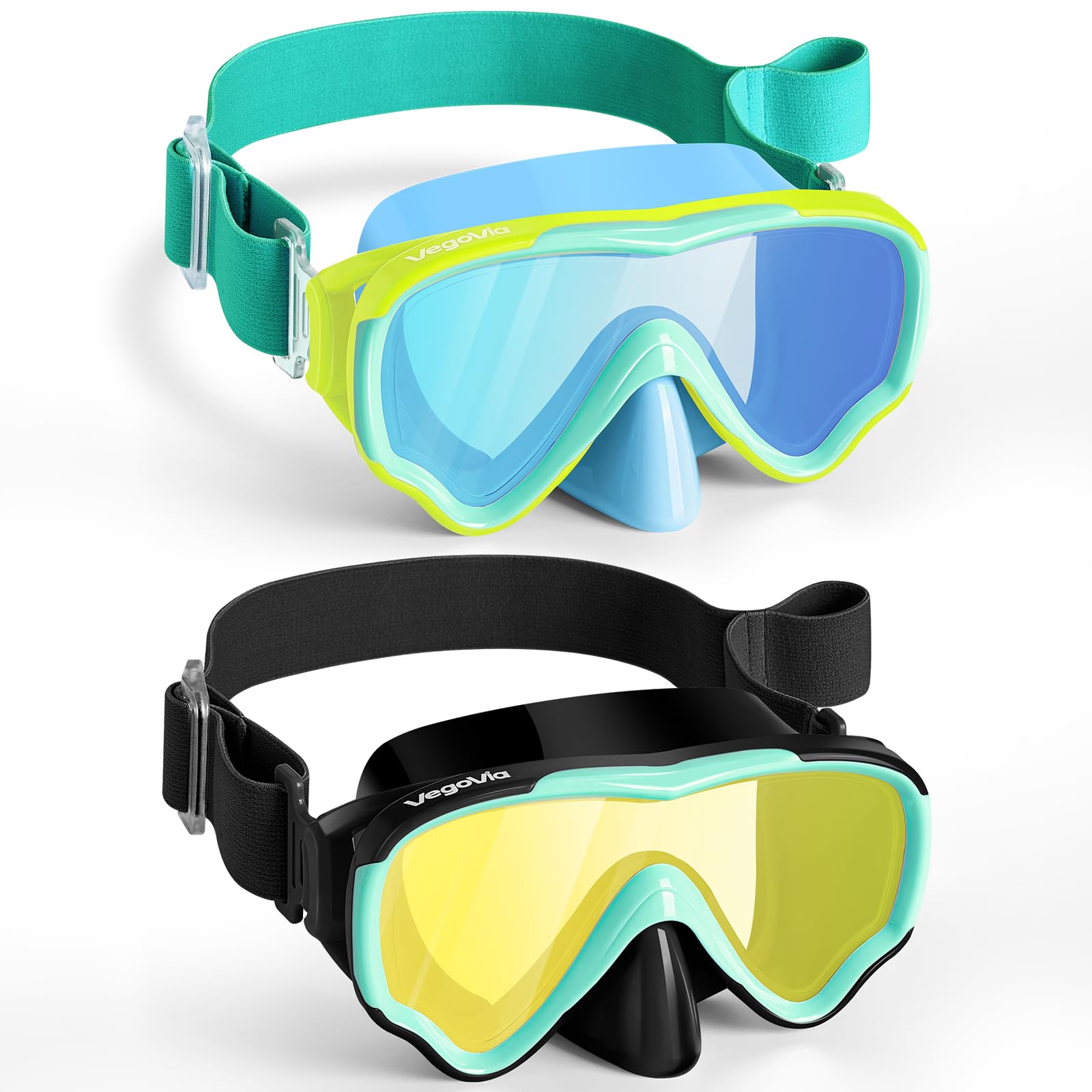VegoVia Kinder-Schwimmbrille mit Nasenabdeckung, Anti-Beschlag-Weitsicht, klare Schwimmmaske für Kinder von 3–15 Jahren, bruchsicher, auslaufsicher